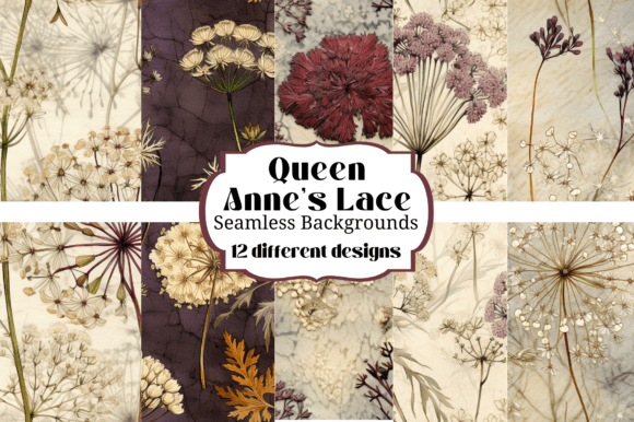 12 Queen Anne's Lace Seamless Pattern Backgrounds