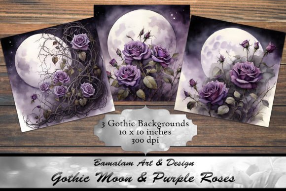 3 Gothic Moon & Purple Rose Backgrounds for Your Dark Designs