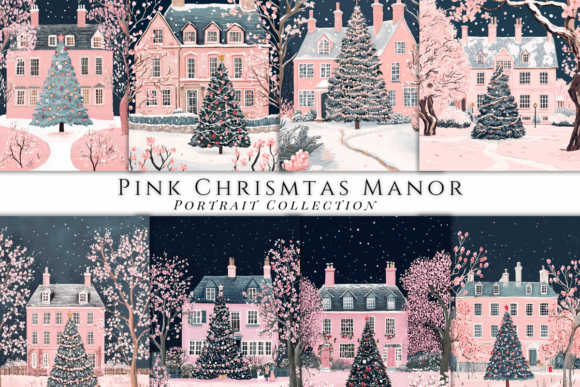 Enchanting Pink Christmas Manor Backgrounds