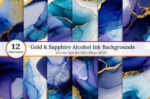 Gold & Sapphire Alcohol Ink Backgrounds: A Creative Toolkit