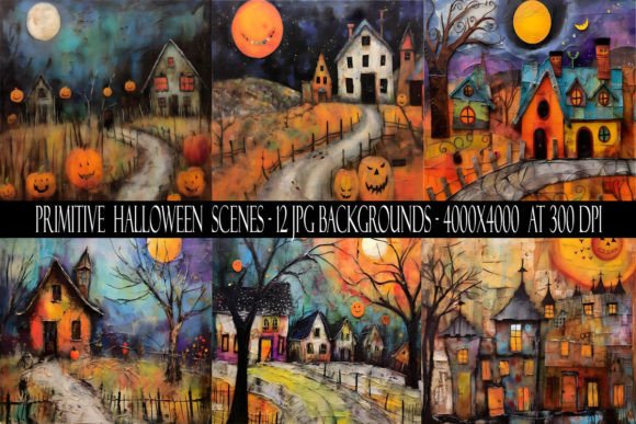 Primitive Halloween Scene Backgrounds: A Designer's Toolkit