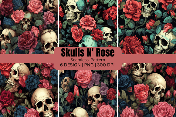 Skulls and Rose Seamless Backgrounds: Edgy Design Assets