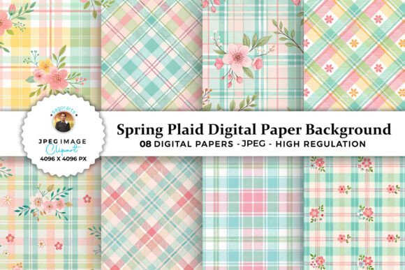 Spring Plaid Digital Paper: 8 Designs for Creative Projects
