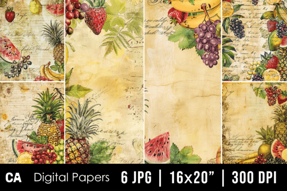 Vintage Fruits Journal Page Backgrounds for Creative Projects