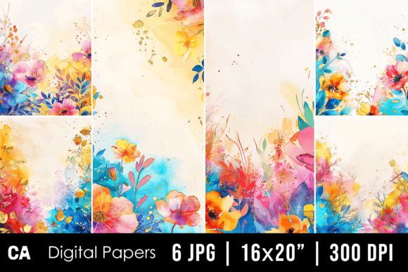 Watercolor Rainbow Floral Backgrounds: Vibrant Design Assets